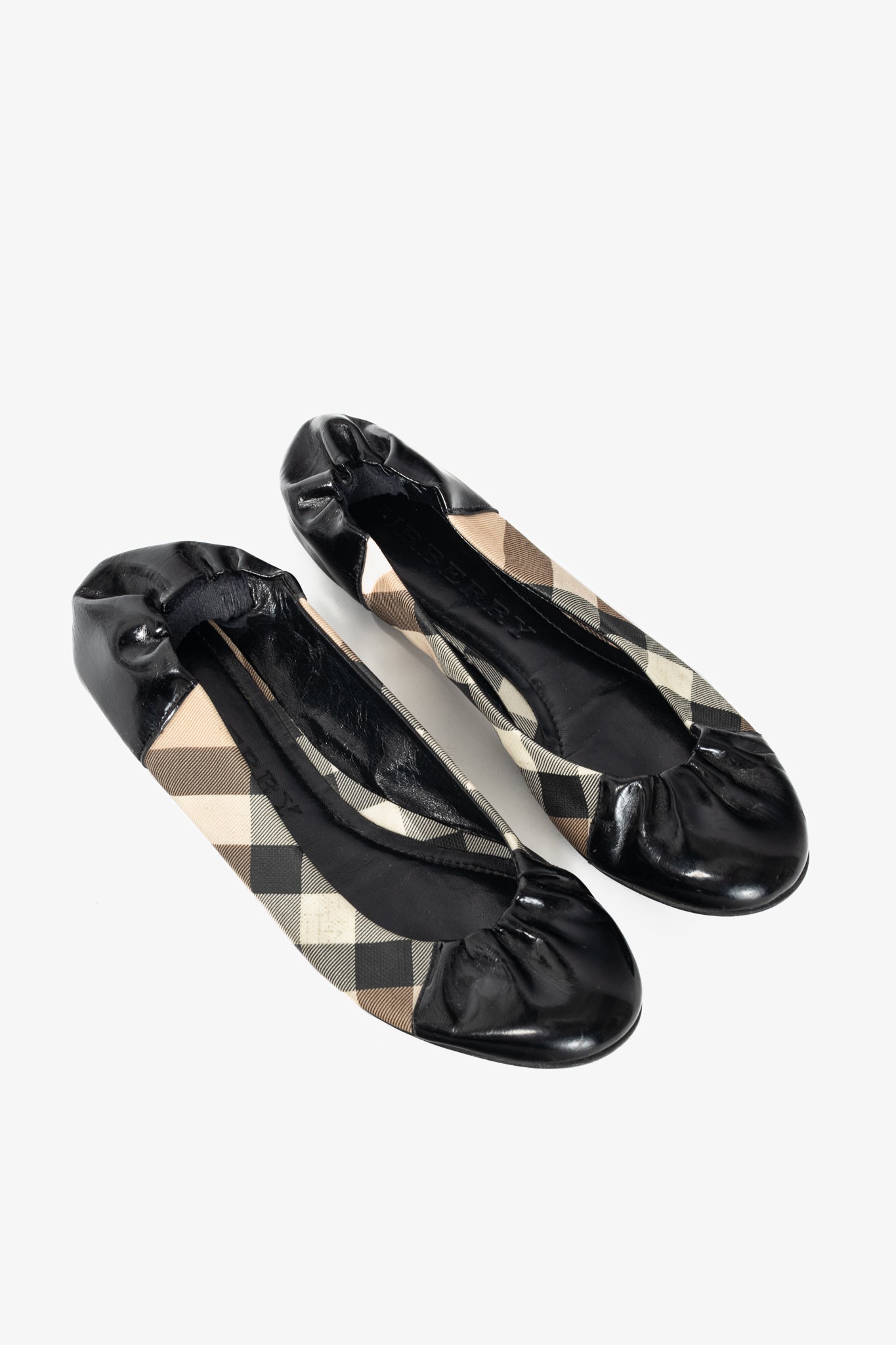Burberry Nova Soft Check Coated Canvas & Patent Leather Ballet Flats