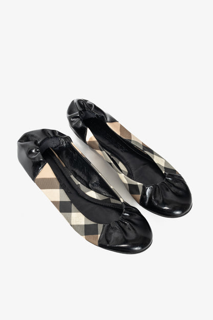 Burberry Nova Soft Check Coated Canvas & Patent Leather Ballet Flats