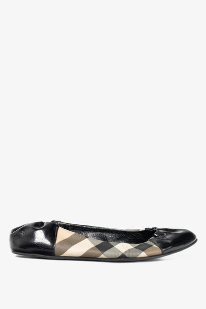Burberry Nova Soft Check Coated Canvas & Patent Leather Ballet Flats