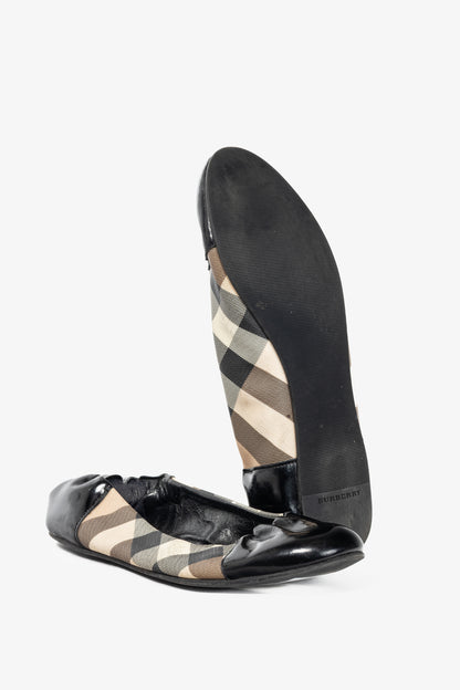 Burberry Nova Soft Check Coated Canvas & Patent Leather Ballet Flats