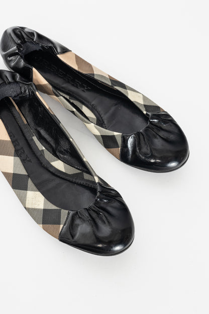 Burberry Nova Soft Check Coated Canvas & Patent Leather Ballet Flats