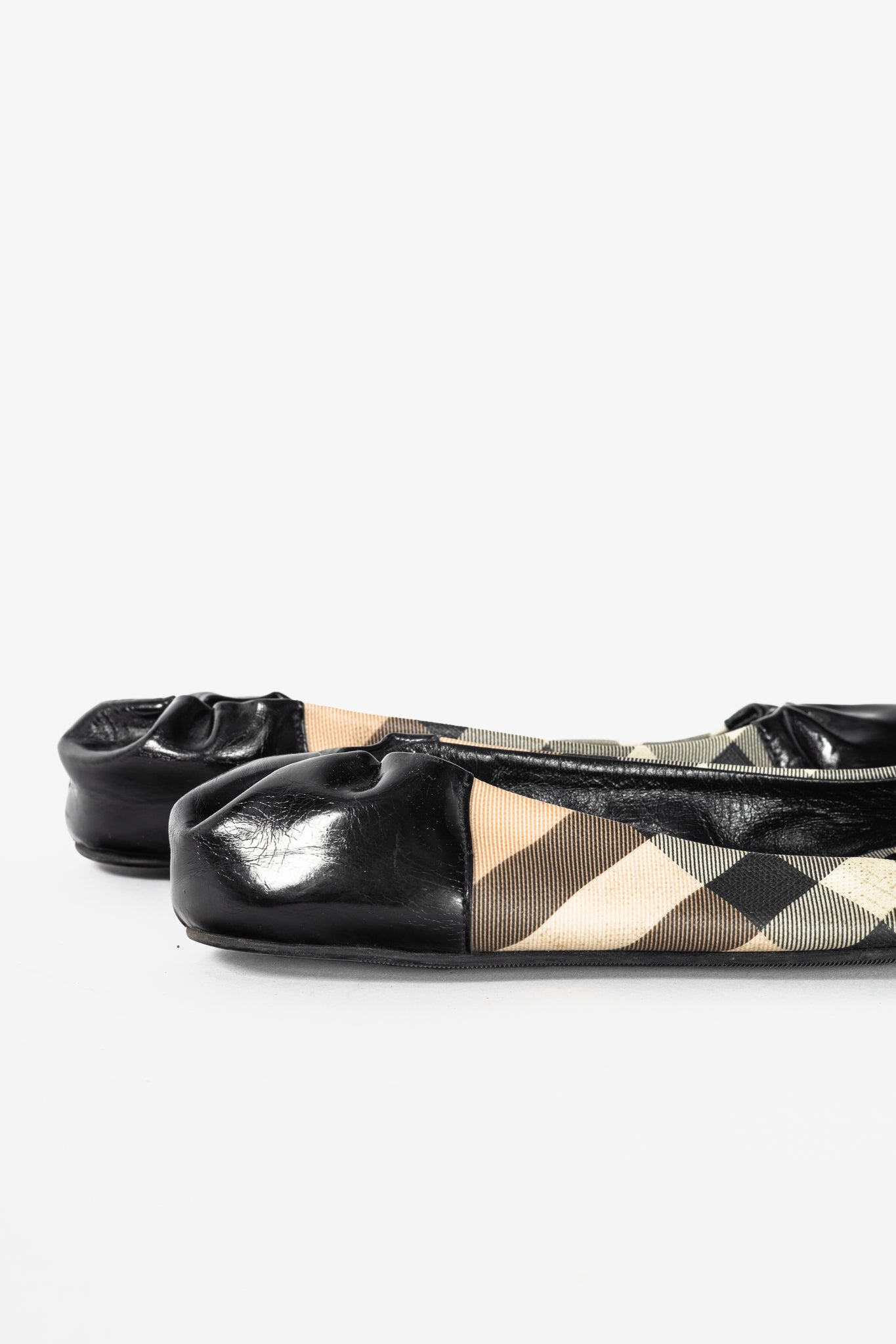Burberry Nova Soft Check Coated Canvas & Patent Leather Ballet Flats