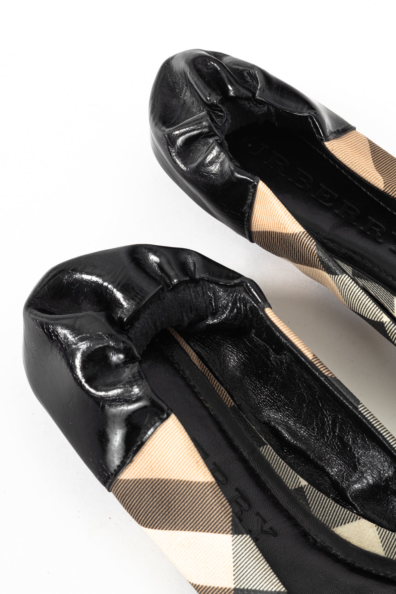 Burberry Nova Soft Check Coated Canvas & Patent Leather Ballet Flats