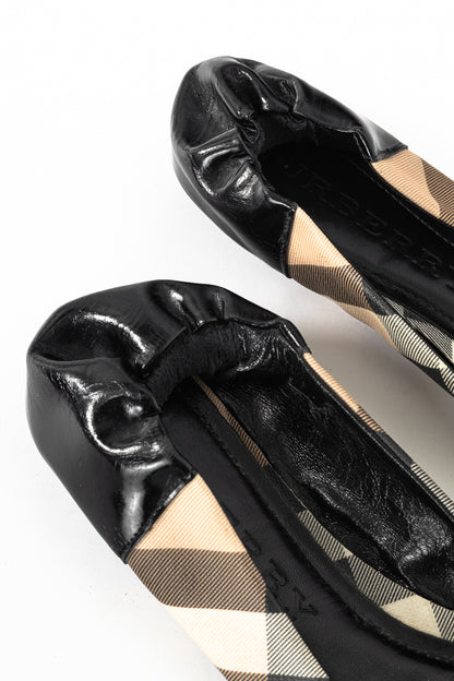 Burberry Nova Soft Check Coated Canvas & Patent Leather Ballet Flats