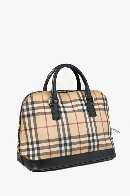 Burberry House Check Leather-Trim Domed Satchel