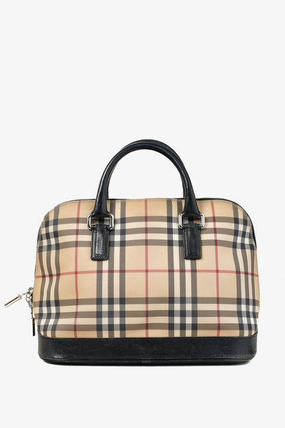 Burberry House Check Leather-Trim Domed Satchel