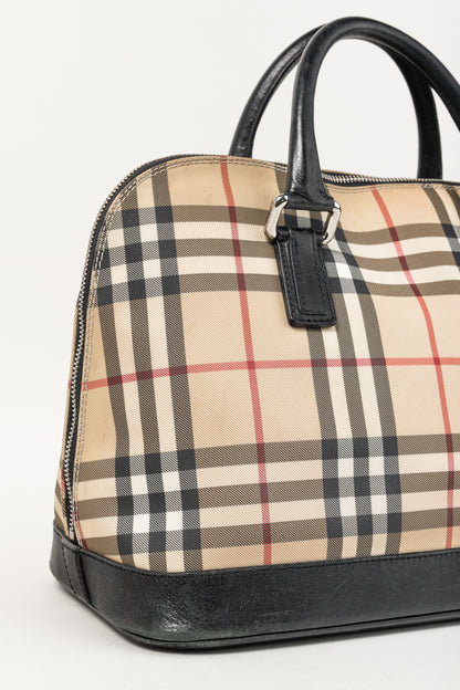 Burberry House Check Leather-Trim Domed Satchel