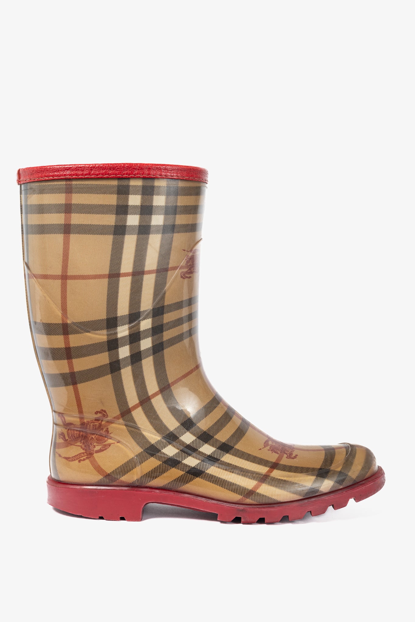 Burberry Splash Mid Haymarket & Military Red-Leather Rainboots