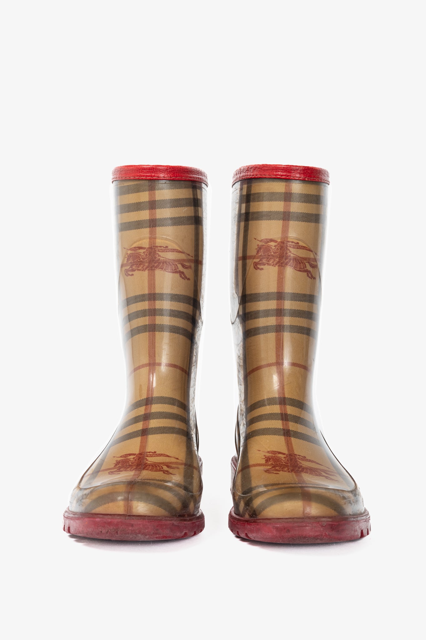 Burberry Splash Mid Haymarket & Military Red-Leather Rainboots