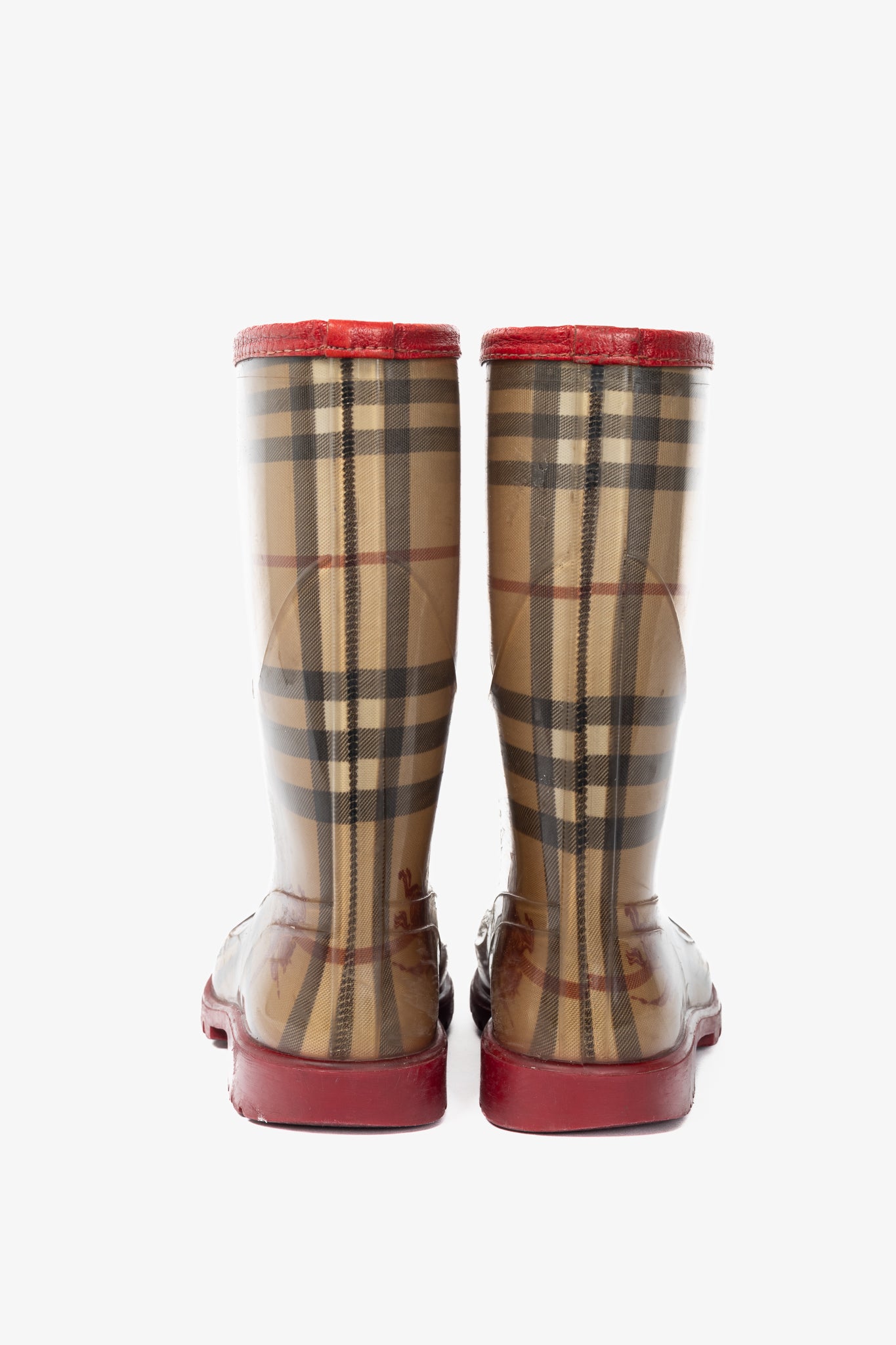 Burberry Splash Mid Haymarket & Military Red-Leather Rainboots