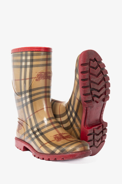 Burberry Splash Mid Haymarket & Military Red-Leather Rainboots