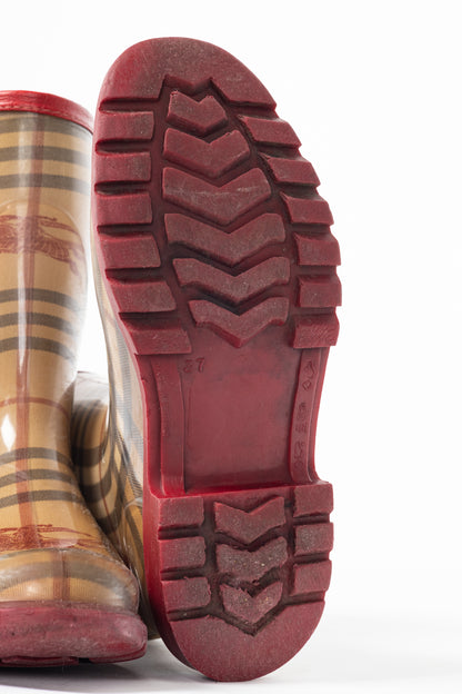 Burberry Splash Mid Haymarket & Military Red-Leather Rainboots