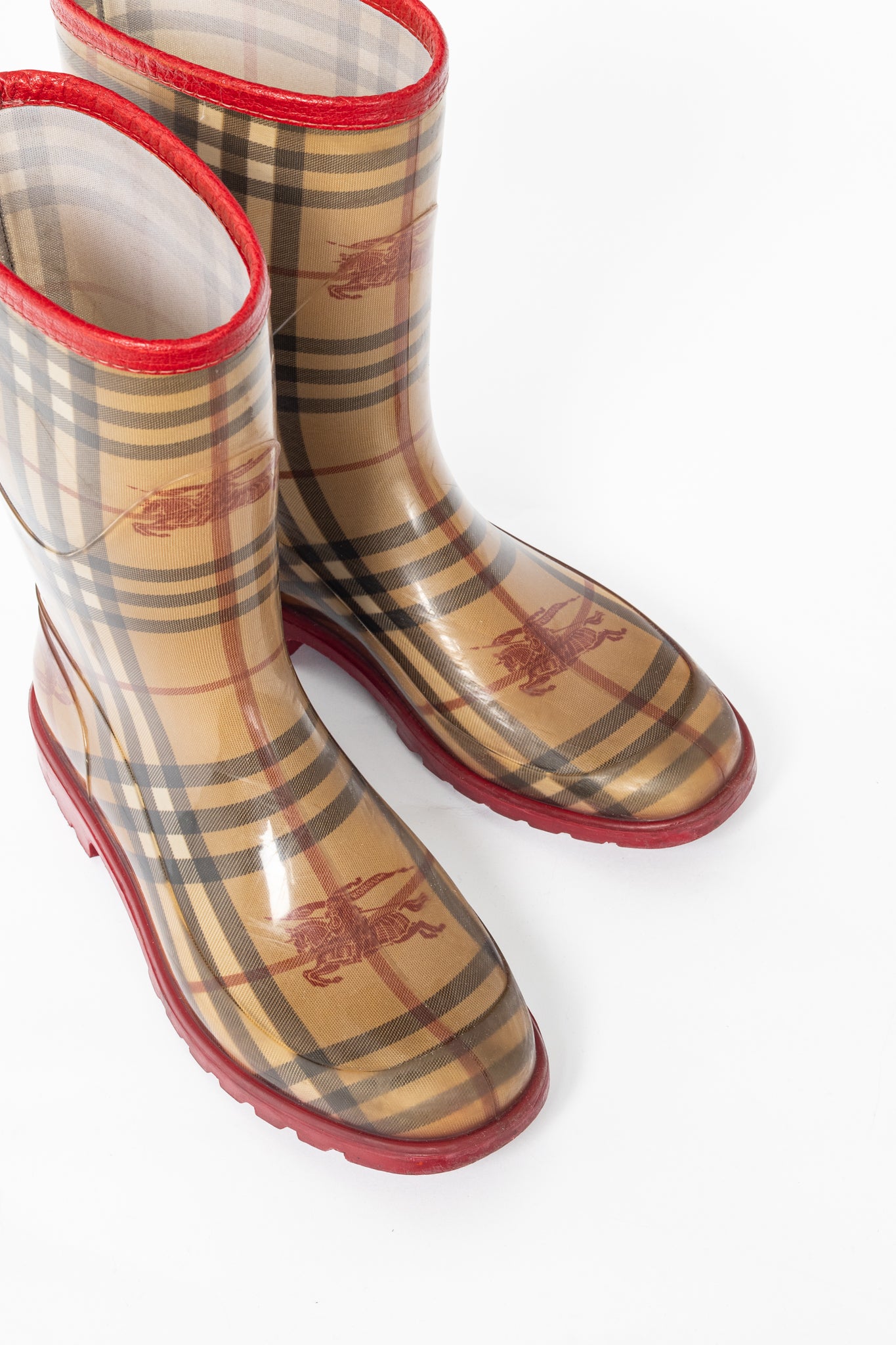 Burberry Splash Mid Haymarket & Military Red-Leather Rainboots