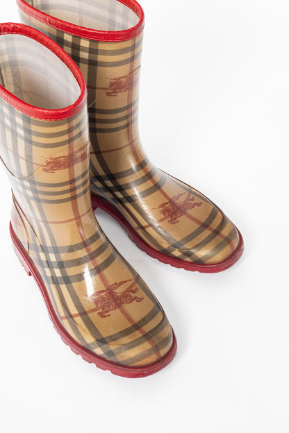 Burberry Splash Mid Haymarket & Military Red-Leather Rainboots