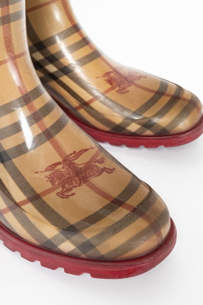 Burberry Splash Mid Haymarket & Military Red-Leather Rainboots