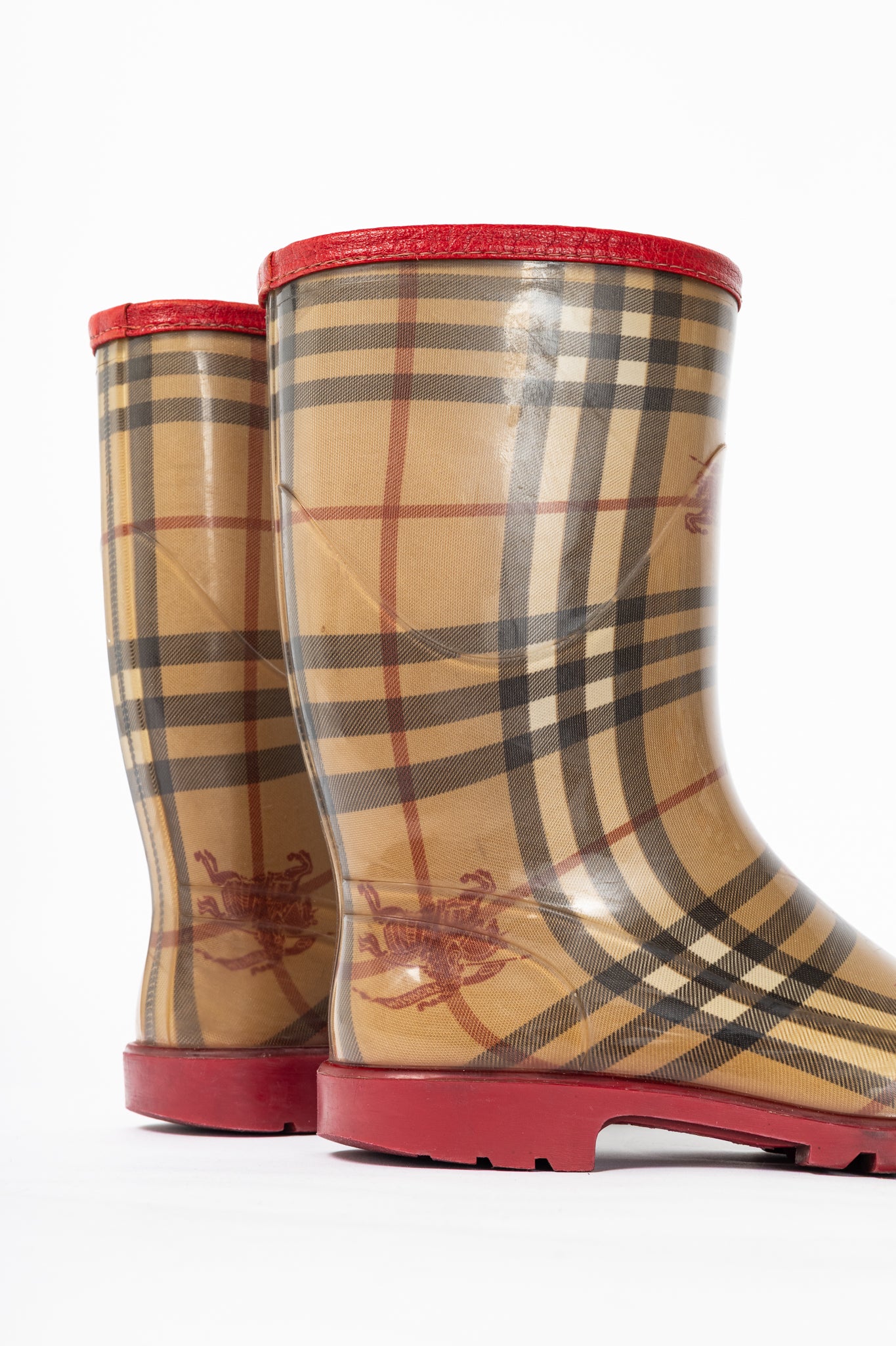 Burberry Splash Mid Haymarket & Military Red-Leather Rainboots