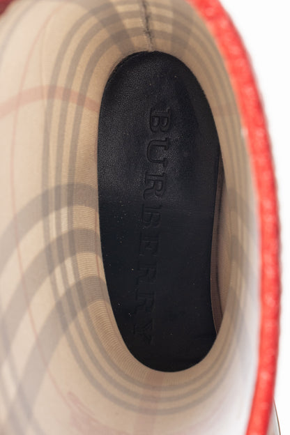 Burberry Splash Mid Haymarket & Military Red-Leather Rainboots