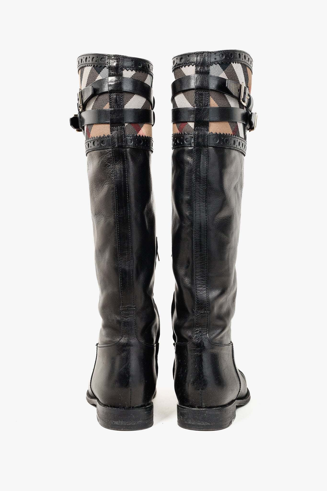 Burberry Carington Black Check Leather Riding Boots