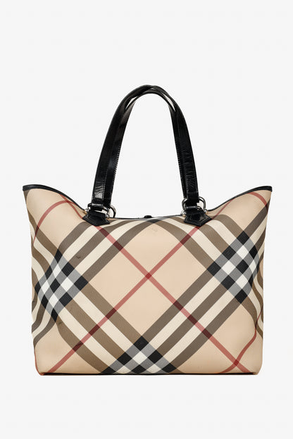 Burberry Nova Check Leather-Trimmed Large Shopper Tote