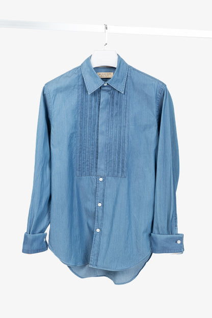 Burberry Blue Bib Front Cotton Chambray Shirt