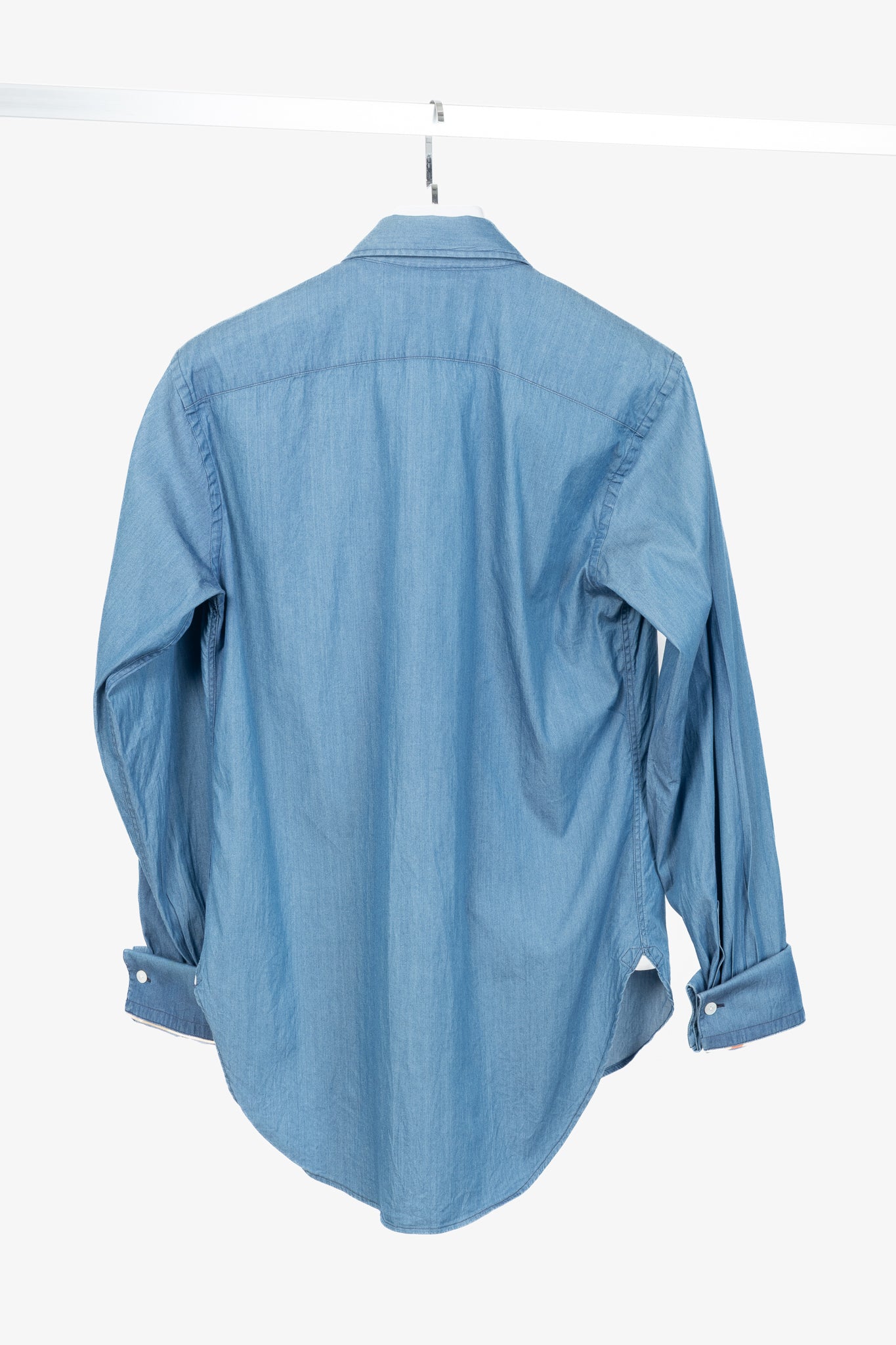 Burberry Blue Bib Front Cotton Chambray Shirt