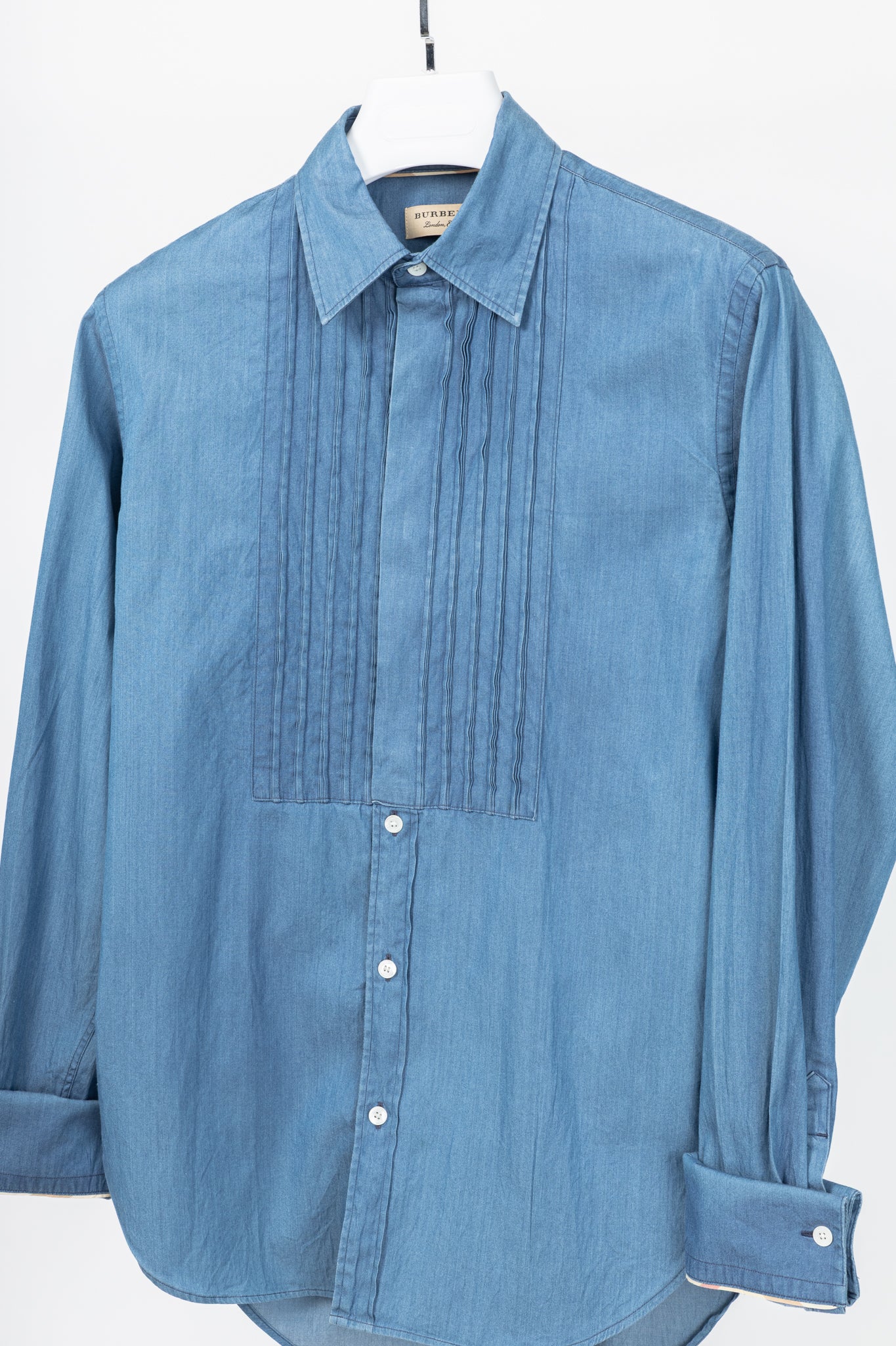 Burberry Blue Bib Front Cotton Chambray Shirt