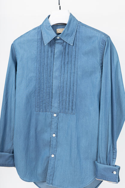 Burberry Blue Bib Front Cotton Chambray Shirt
