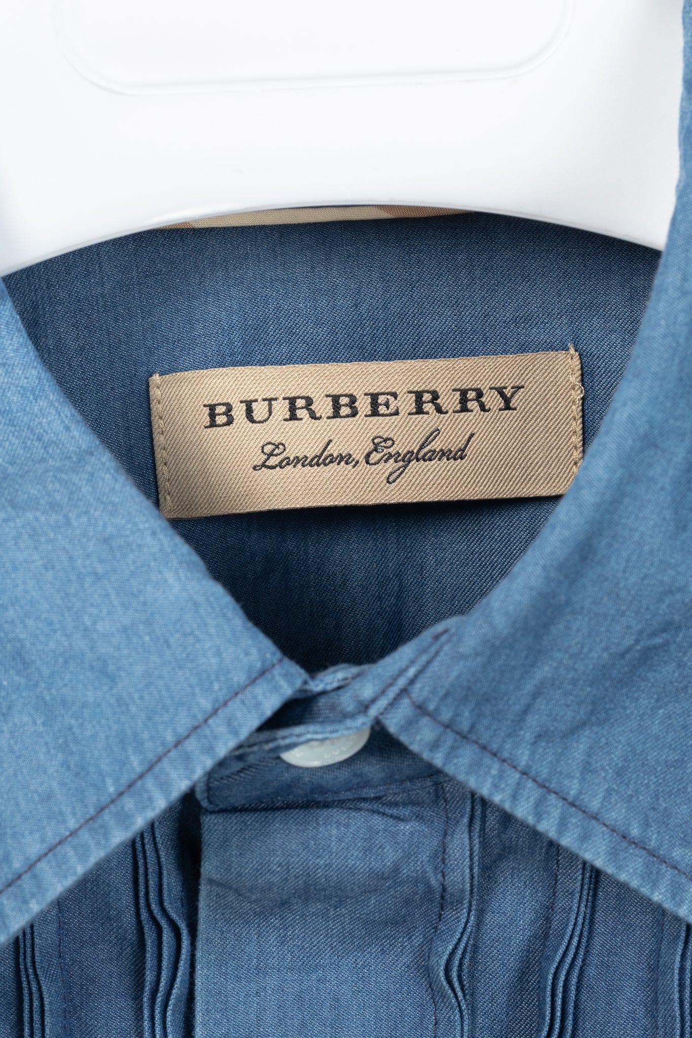 Burberry Blue Bib Front Cotton Chambray Shirt