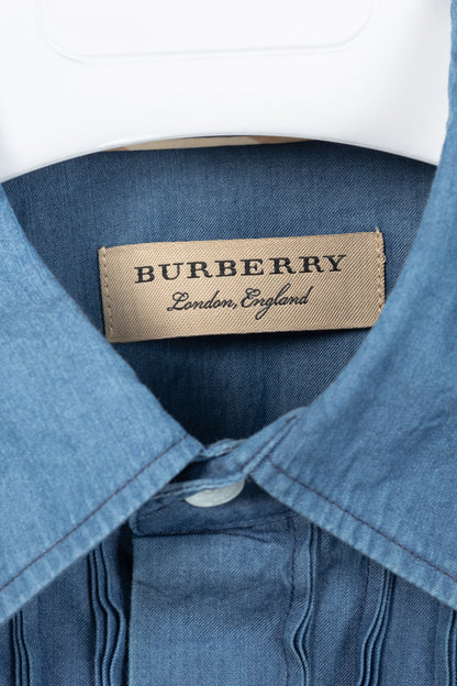 Burberry Blue Bib Front Cotton Chambray Shirt
