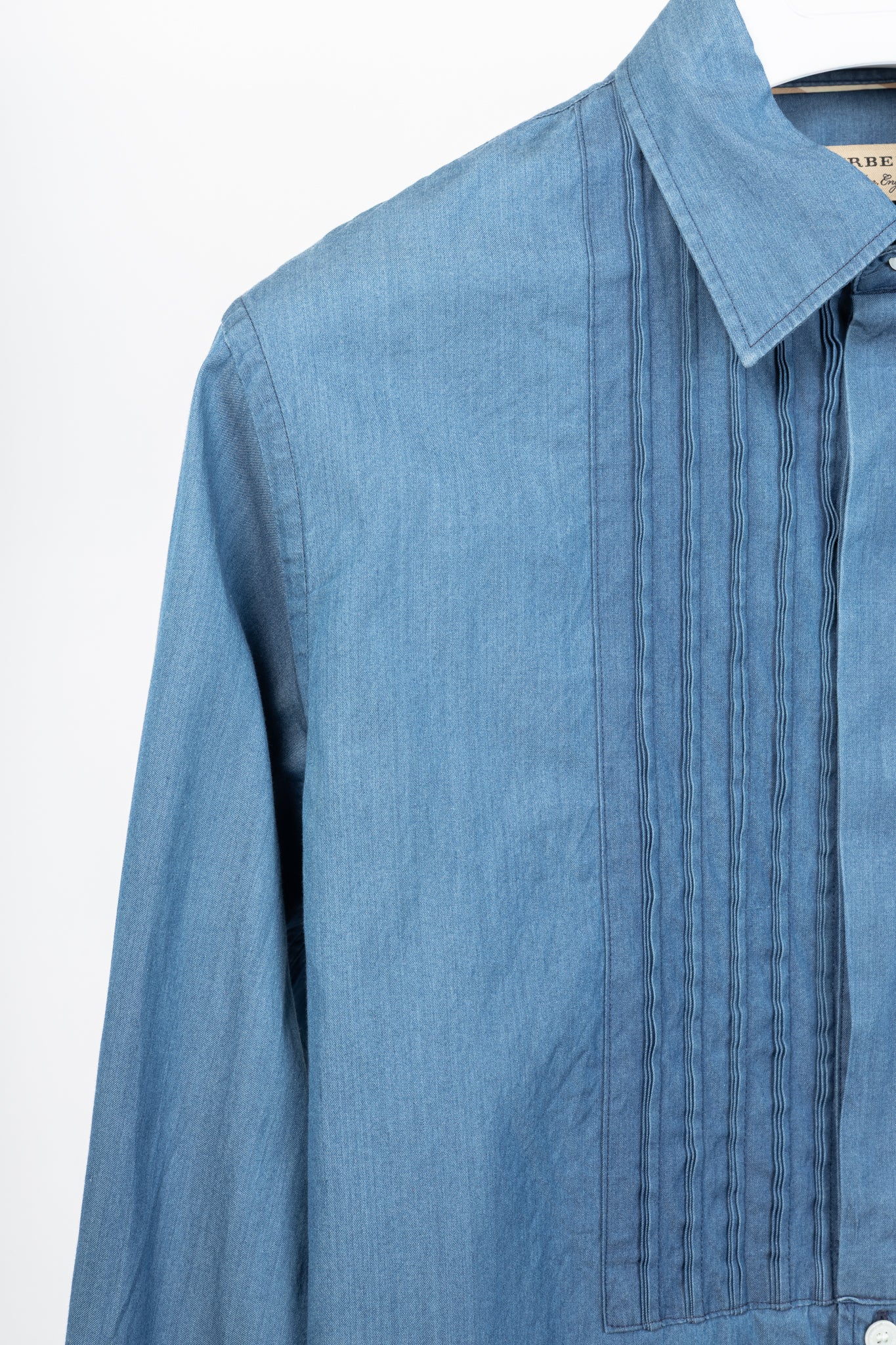 Burberry Blue Bib Front Cotton Chambray Shirt