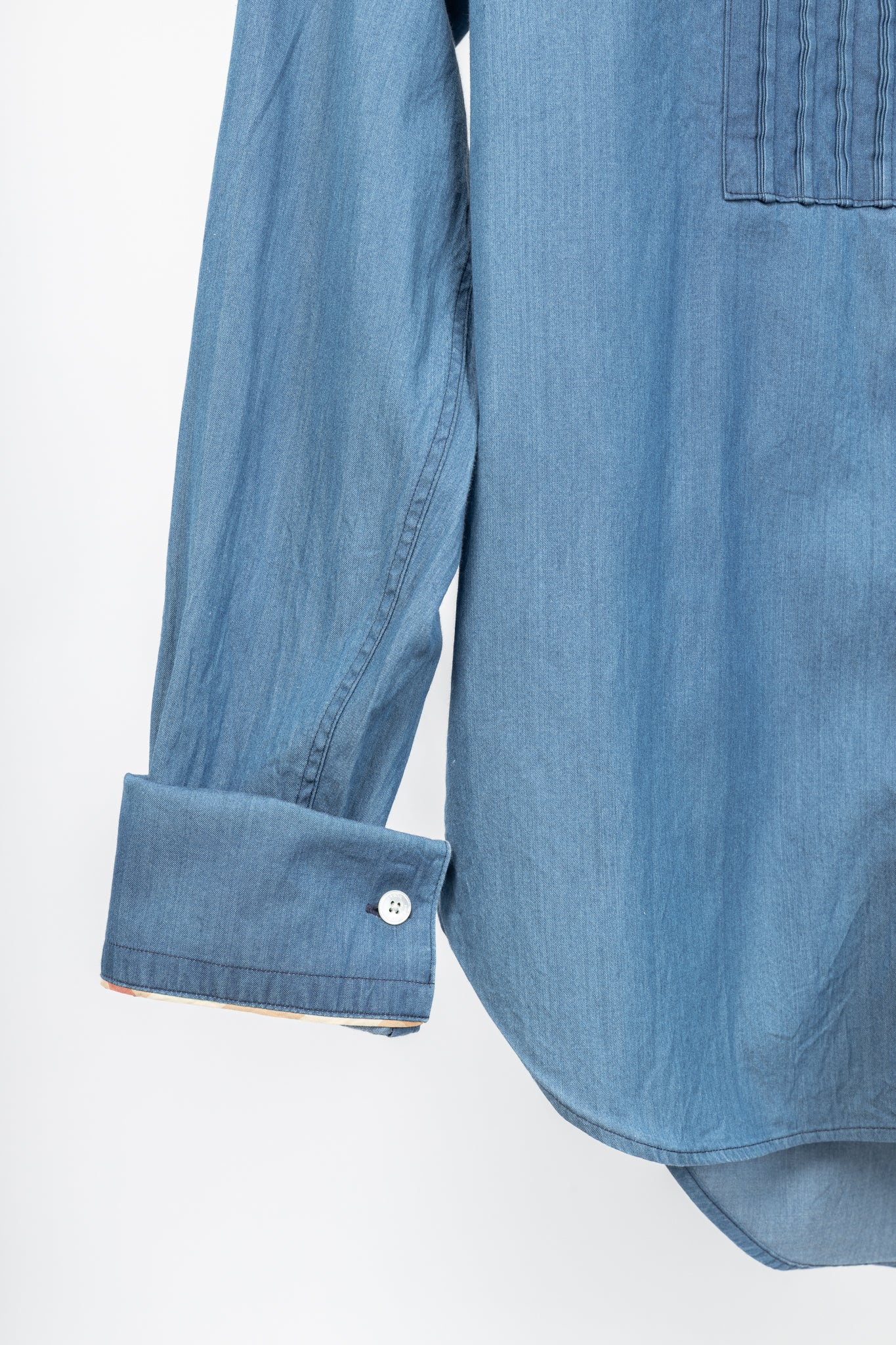 Burberry Blue Bib Front Cotton Chambray Shirt