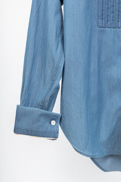 Burberry Blue Bib Front Cotton Chambray Shirt