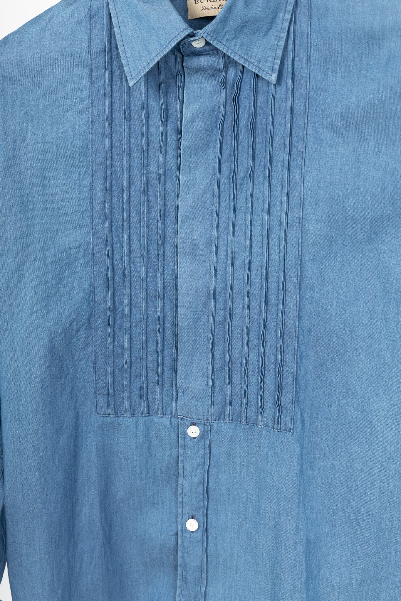 Burberry Blue Bib Front Cotton Chambray Shirt