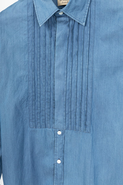 Burberry Blue Bib Front Cotton Chambray Shirt