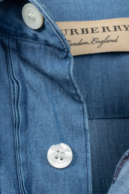 Burberry Blue Bib Front Cotton Chambray Shirt