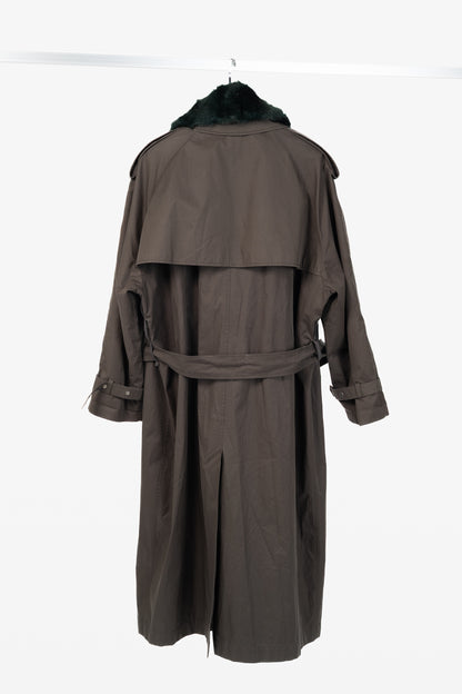 Burberry Kennington 'Otter' Cotton Fur-Trim Long Trench Coat