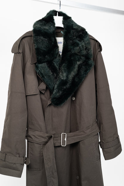 Burberry Kennington 'Otter' Cotton Fur-Trim Long Trench Coat