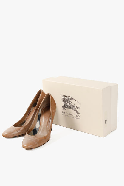 Burberry Bridle Leather Stawell 100 Taupe Brogue Pump