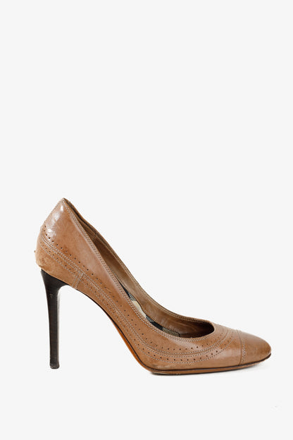 Burberry Bridle Leather Stawell 100 Taupe Brogue Pump