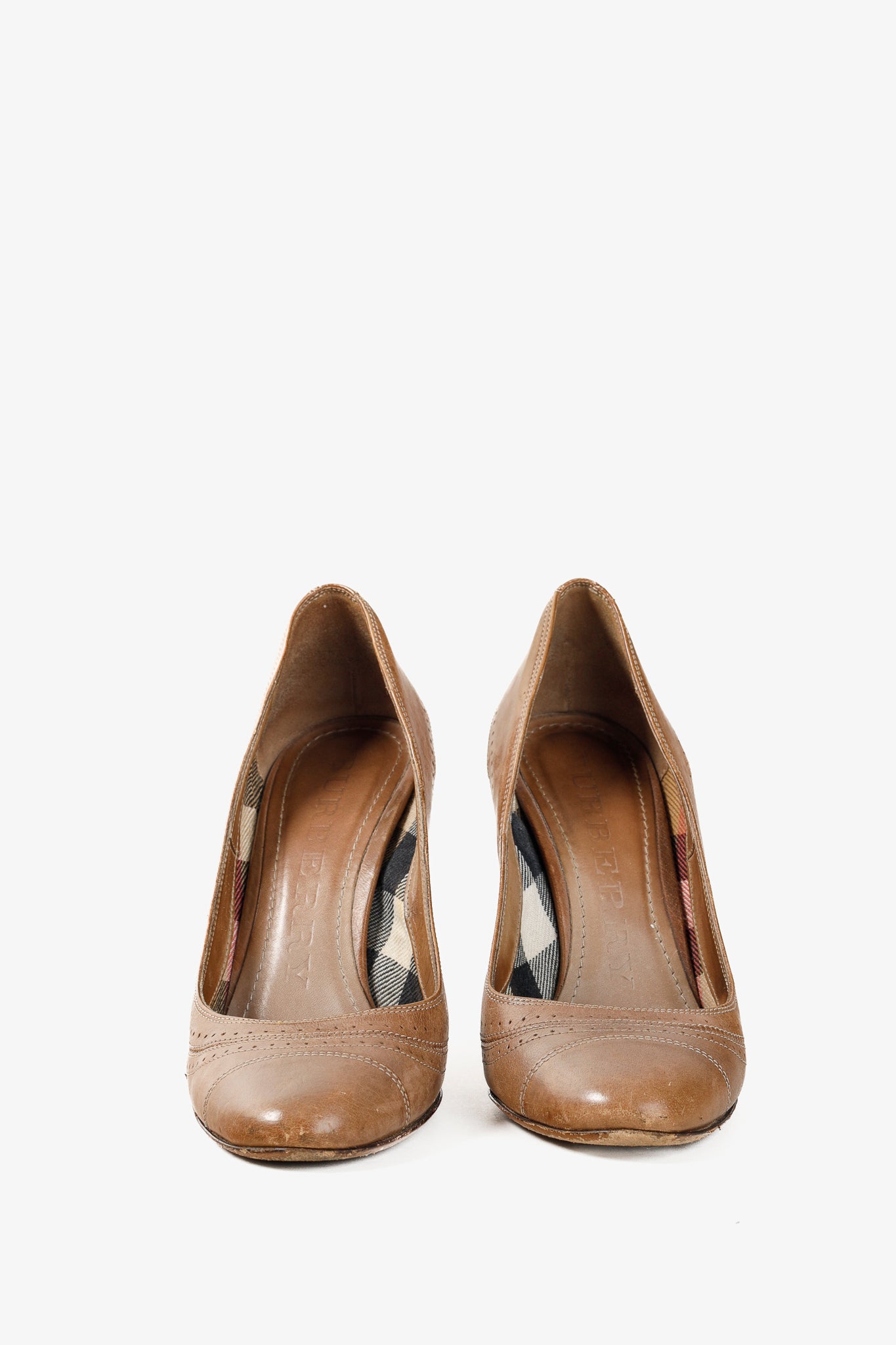 Burberry Bridle Leather Stawell 100 Taupe Brogue Pump