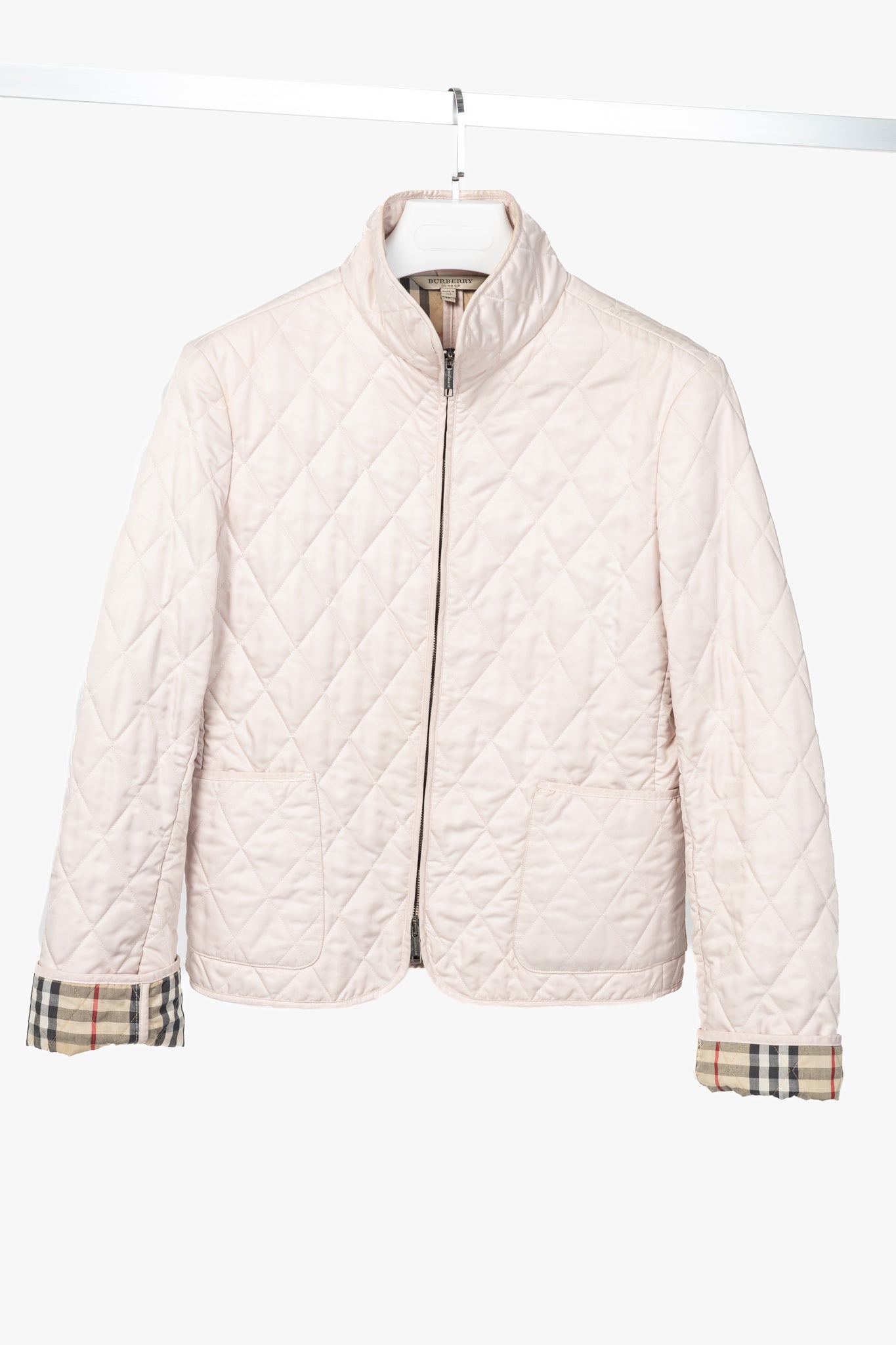 Burberry Pink Quilted Check-Trim Zip Jacket
