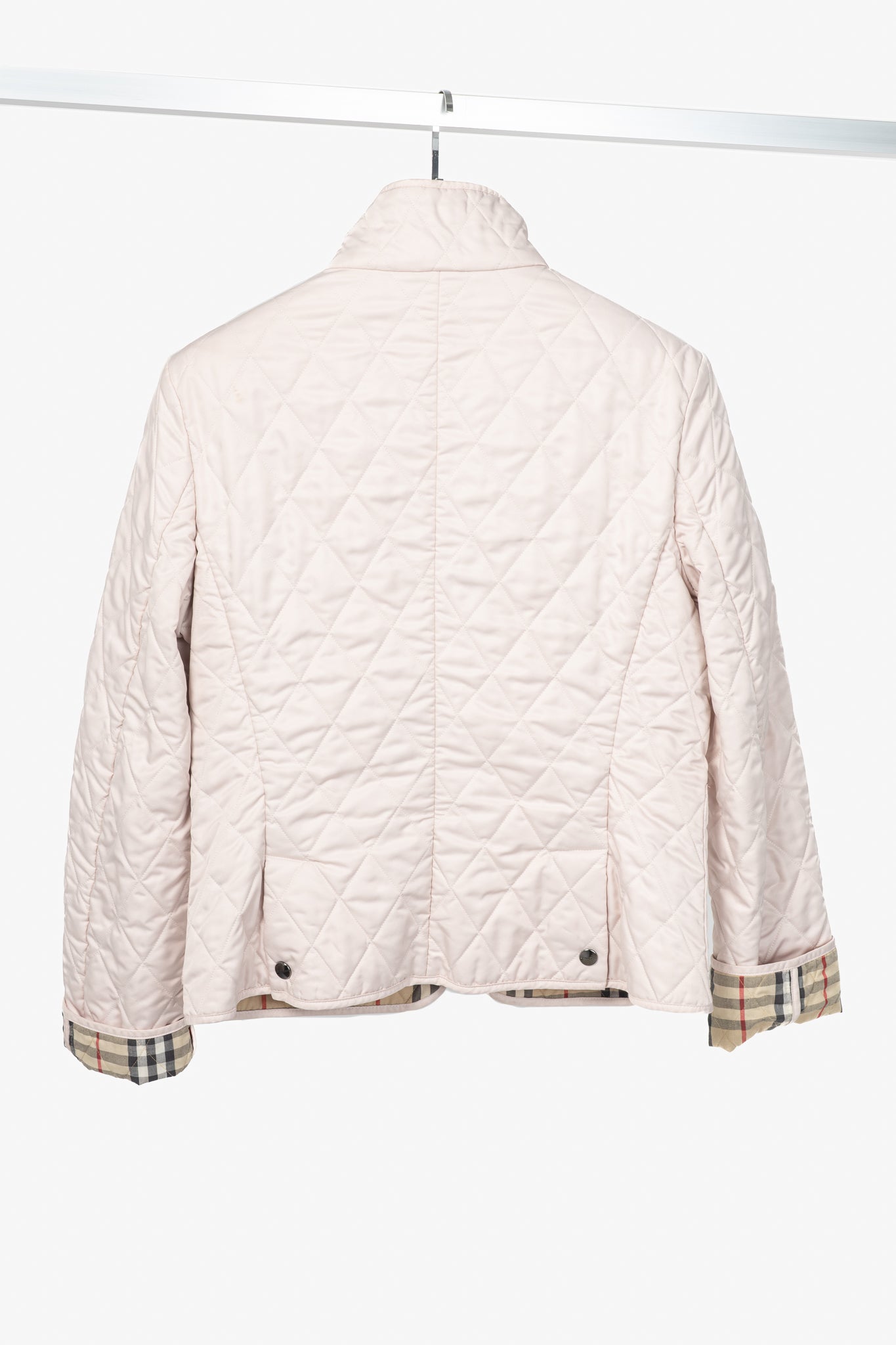 Burberry Pink Quilted Check-Trim Zip Jacket