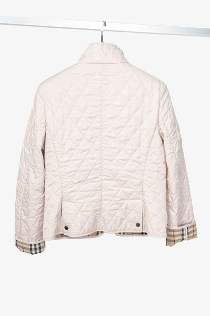 Burberry Pink Quilted Check-Trim Zip Jacket