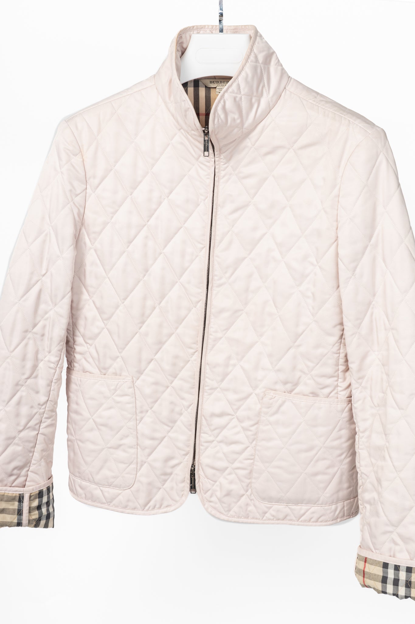 Burberry Pink Quilted Check-Trim Zip Jacket