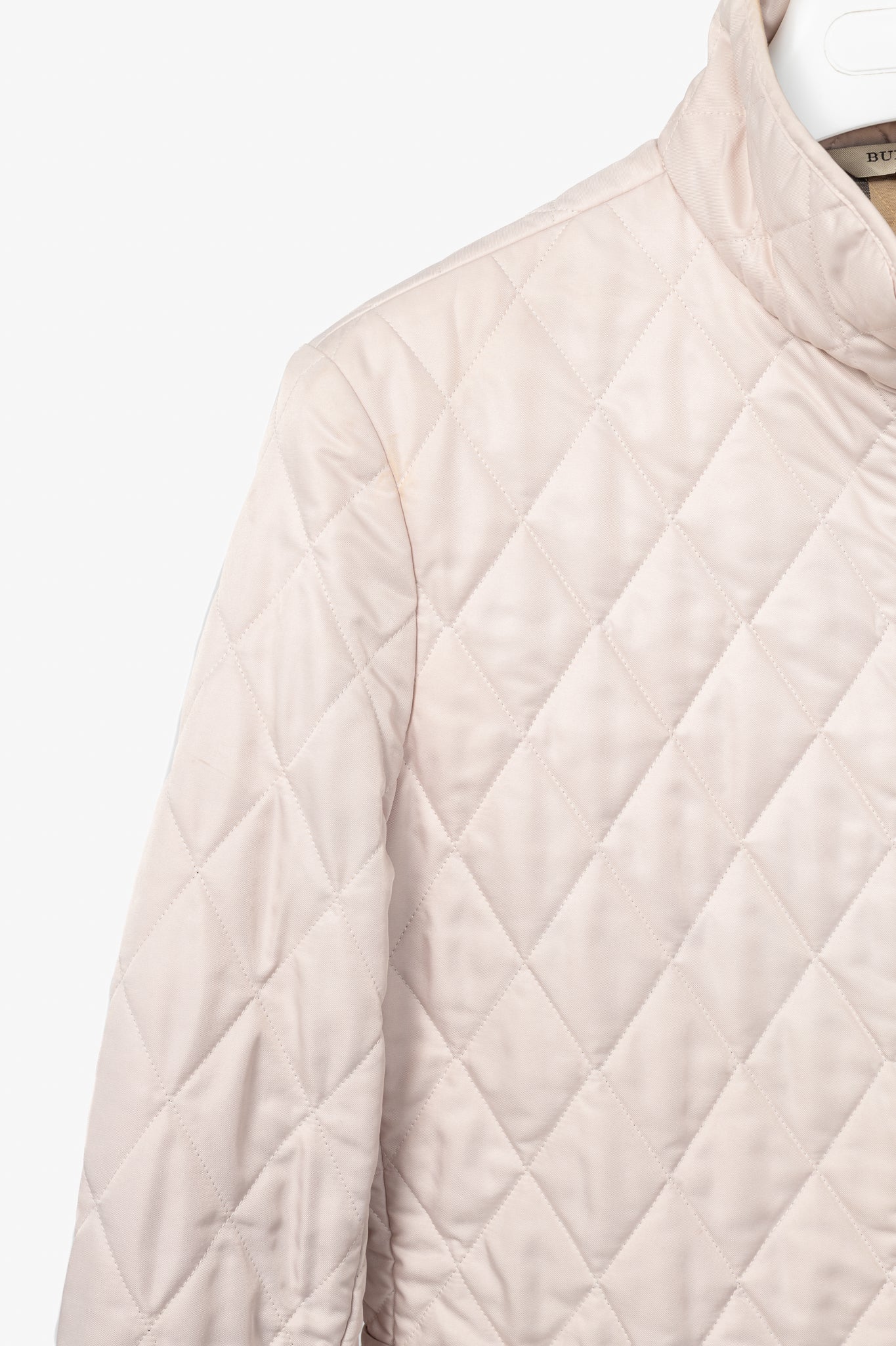 Burberry Pink Quilted Check-Trim Zip Jacket