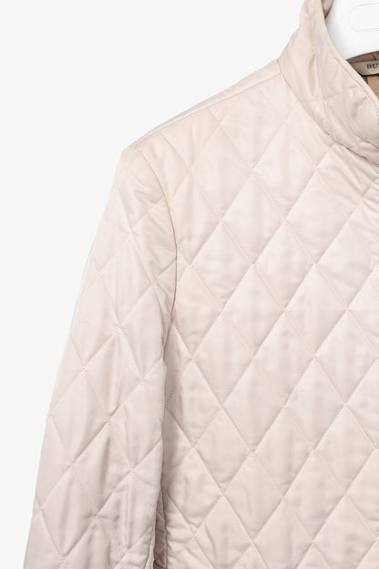 Burberry Pink Quilted Check-Trim Zip Jacket