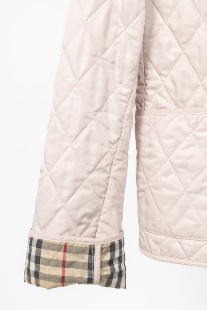 Burberry Pink Quilted Check-Trim Zip Jacket