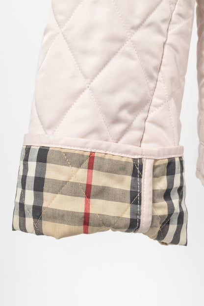 Burberry Pink Quilted Check-Trim Zip Jacket