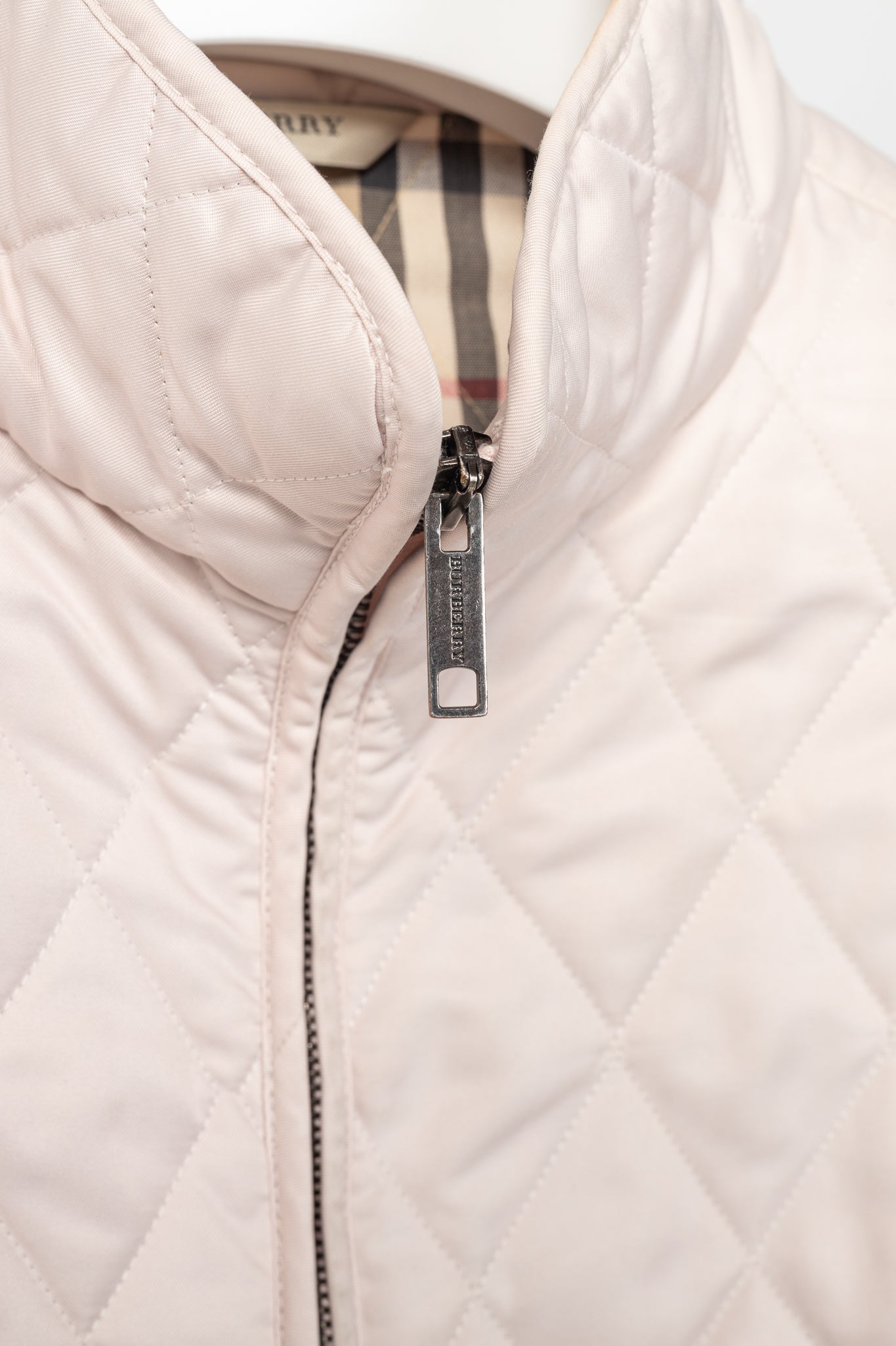 Burberry Pink Quilted Check-Trim Zip Jacket