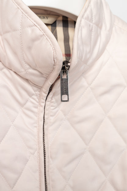 Burberry Pink Quilted Check-Trim Zip Jacket
